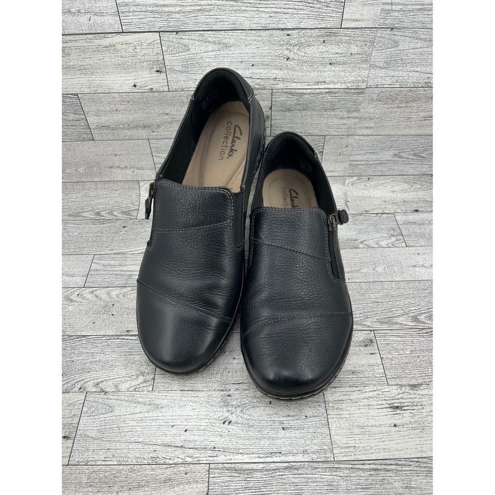 Clarks Collection‎ Women's Black Leather Side Zip Comfort Loafers Shoes Size 10
